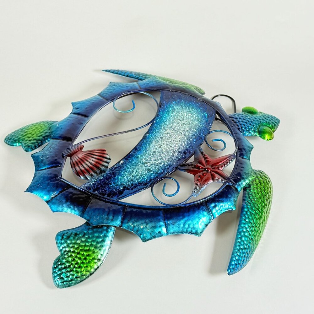 Metal Sea Turtle Wall Art Blue Green Coastal Shell Starfish Decor